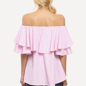 SOLD Pink Flounce Layered Neckline Bell Sleeve Top